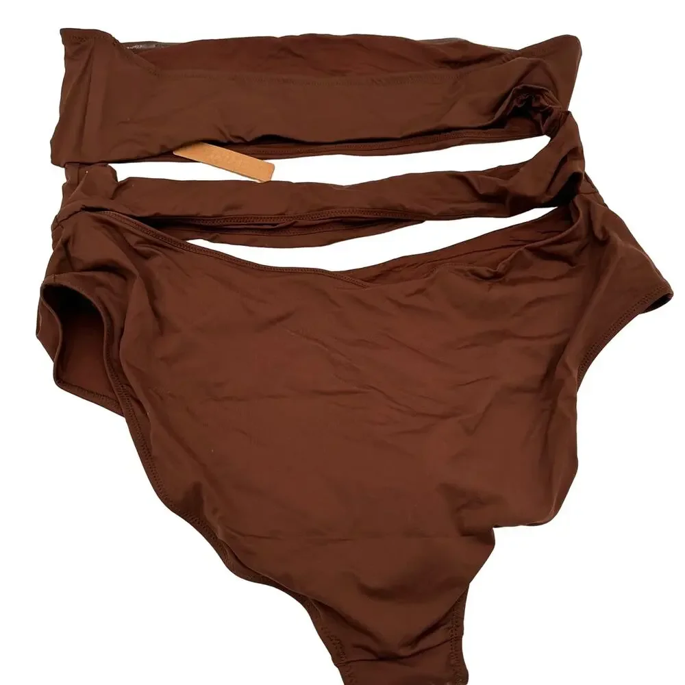 Skims Cocoa Brown Recycled Swim Cut Out Strapless Cut Off Monokini NWT Size 4X